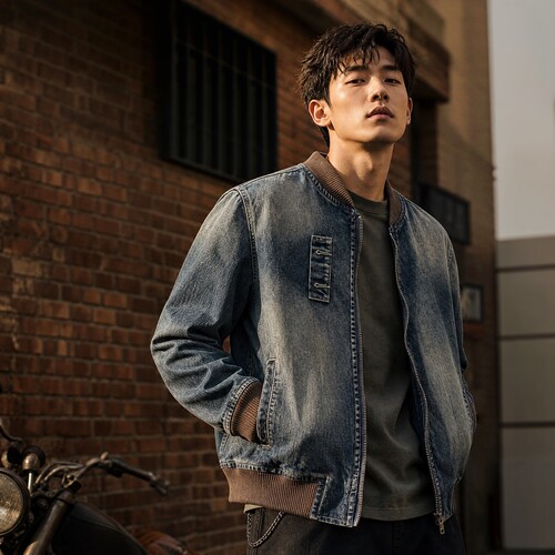 美式街头风棒球领牛仔外套男