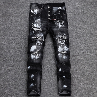 高版轻奢破洞补丁油漆牛仔裤