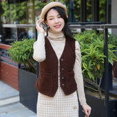 双面加绒马甲黑色米色秋冬新款 文艺仿羊羔绒保暖内穿厚款 V领背心