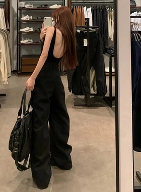美式黑色露背吊带背心女炸街时尚辣妹夏季轻熟御姐休闲裤两件套装