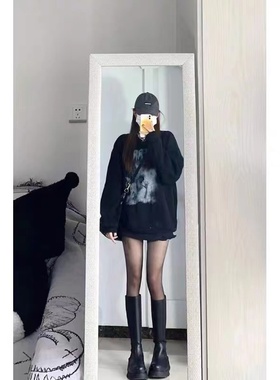 秋冬美式高街圆领卫衣女加绒加厚设计感小众宽松百搭oversize上衣