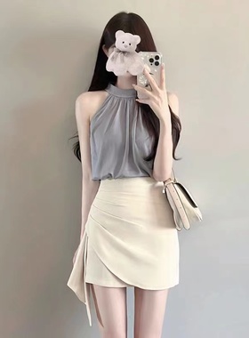 甜辣纯欲上衣半身裙两件套装夏季职业风轻熟御姐温柔穿搭连衣裙子