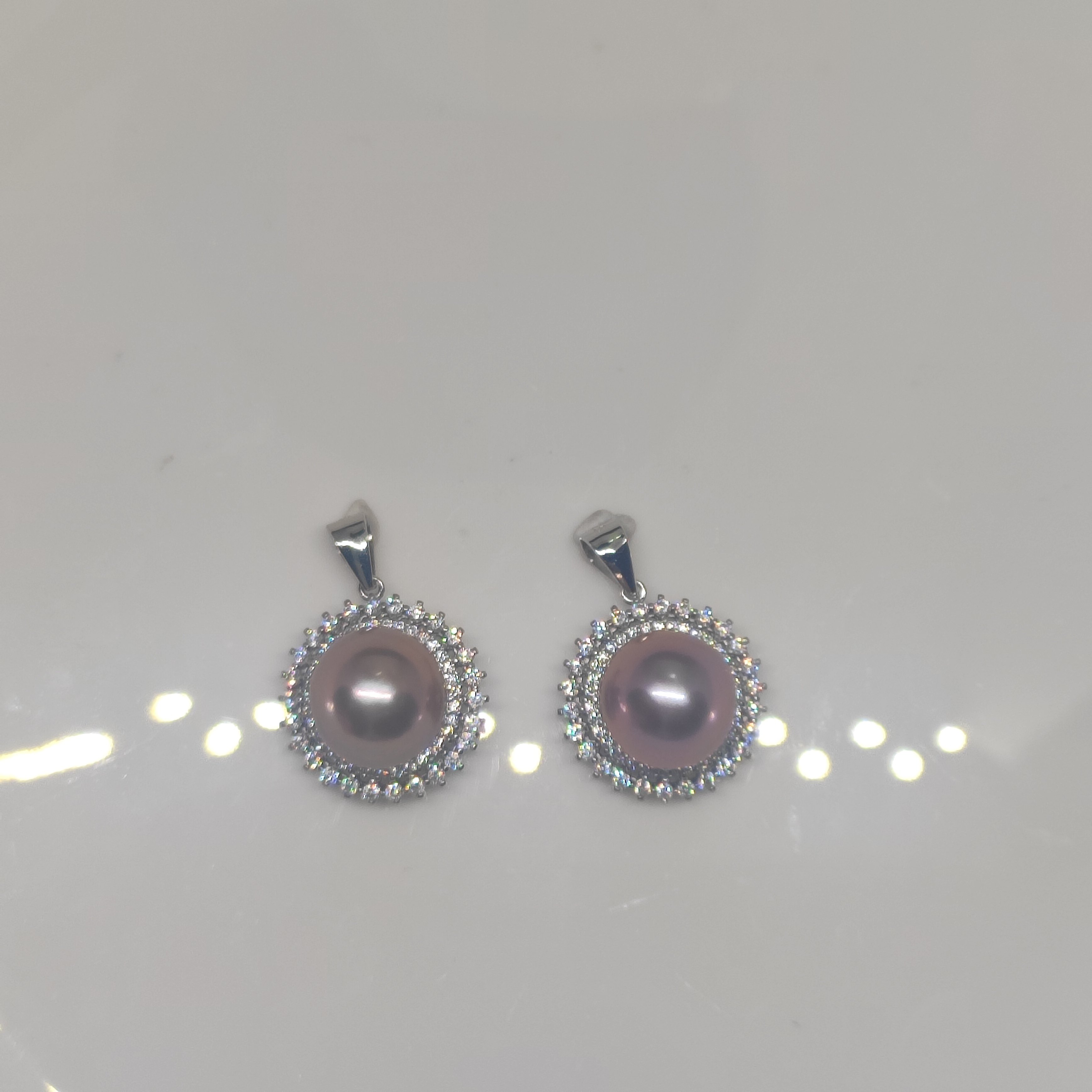 天然淡水珍珠吊坠粉紫11mm极光透亮通体纯银锆石底托近无瑕轻奢礼