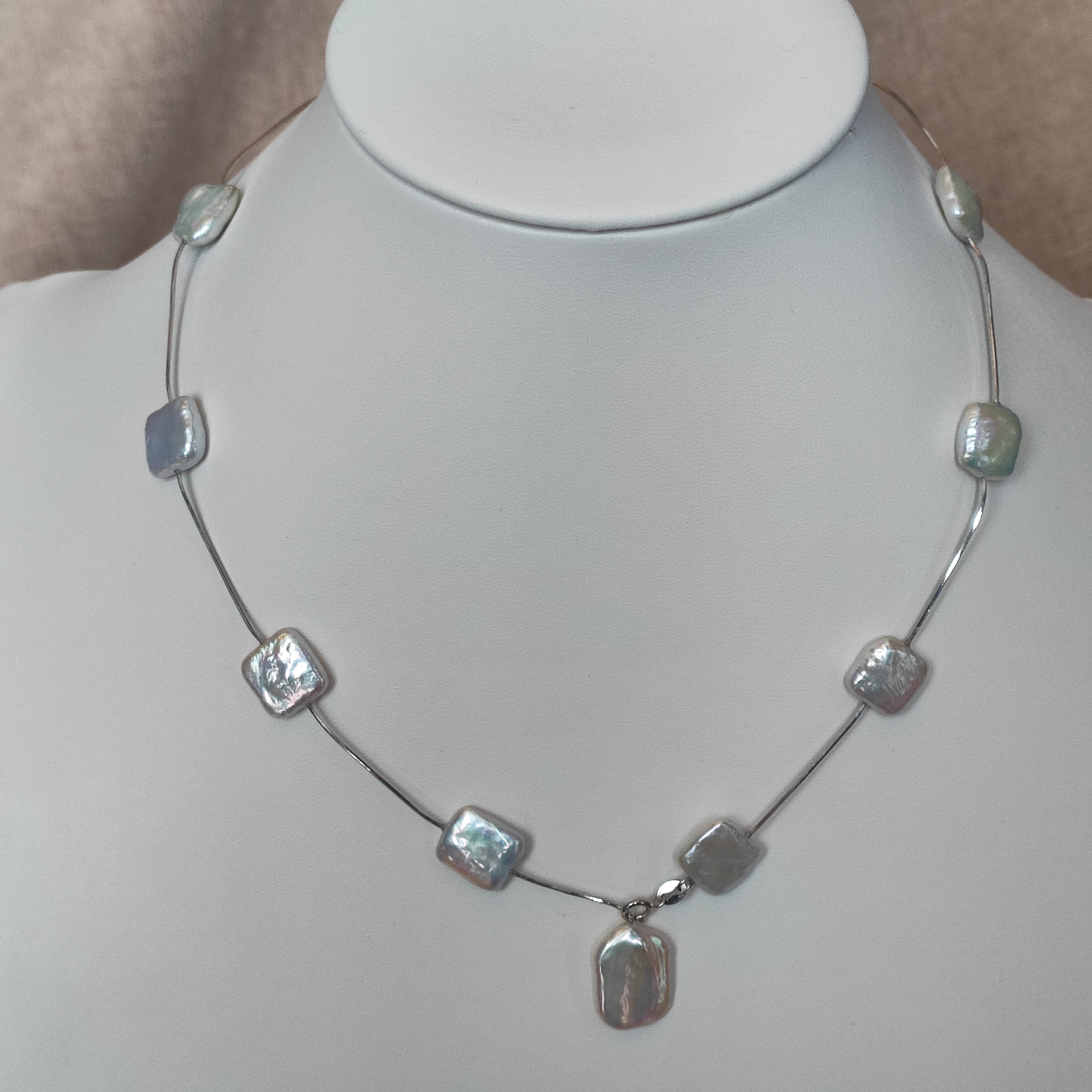 天然淡水极光白方块炫彩异形珍珠满天星纯银项链精致时尚节日礼物