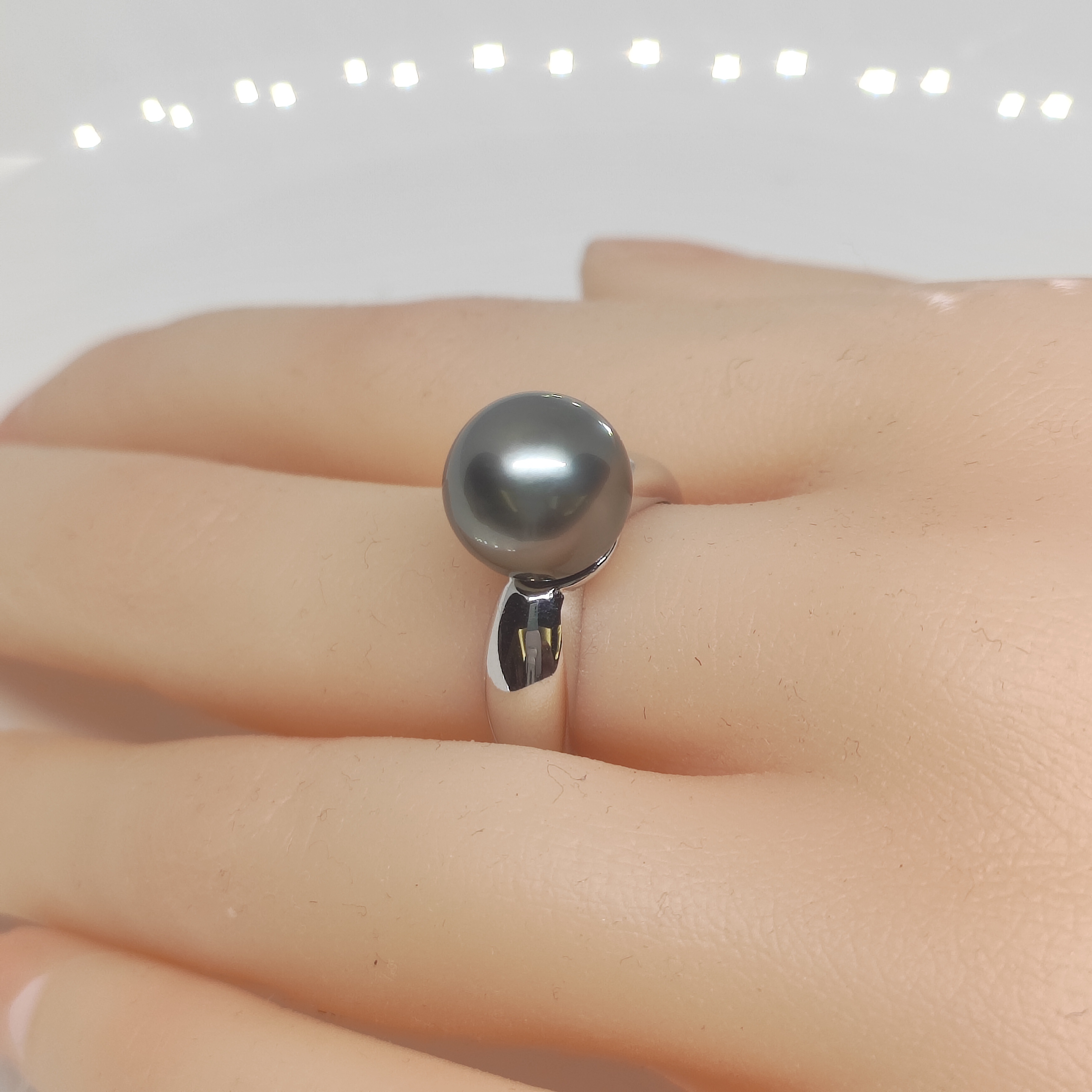 天然海水大溪地10mm+正圆极强光s925纯银特厚时尚开口戒指节日礼