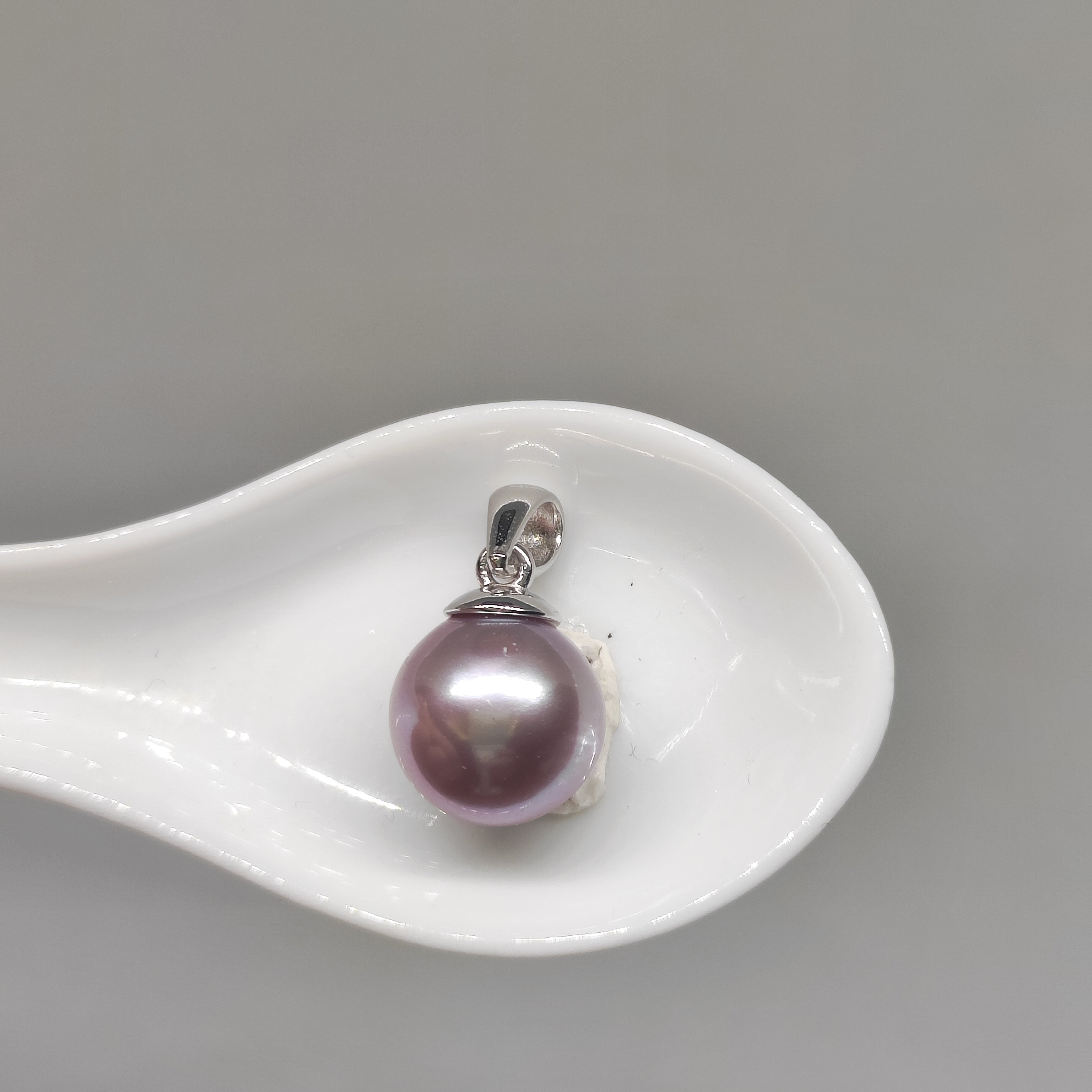 天然淡水珍珠吊坠强光银紫水滴10.5mm纯银瓜子扣近无瑕节日礼物礼