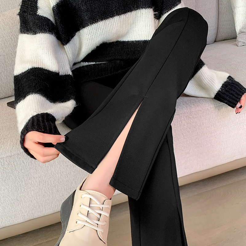 前开叉喇叭裤子女秋冬加绒休闲裤