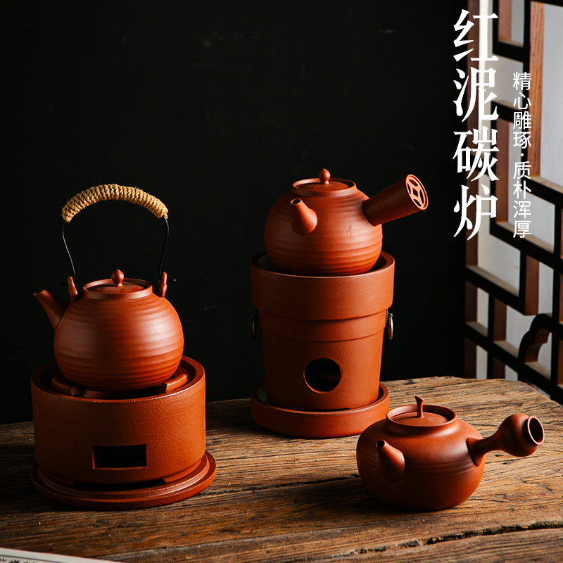 红泥复古茶炉陶土炉子薄胎砂铫壶