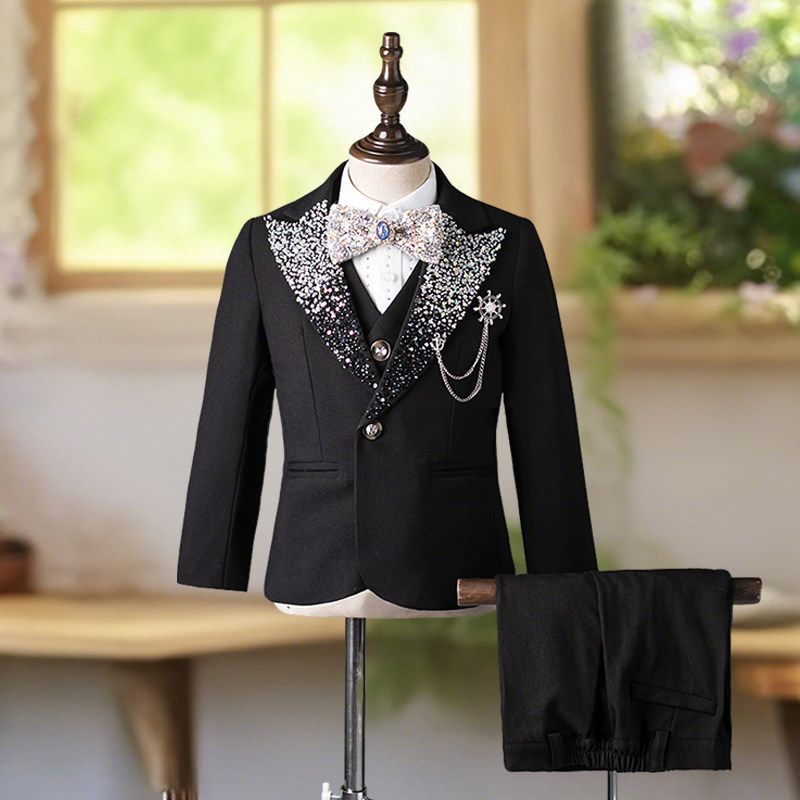 儿童礼服男童手工花童西装套装小主持人钢琴演出服男孩西服表演服
