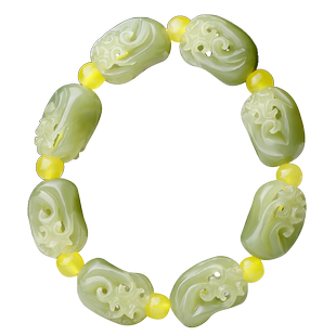 四通新疆和田玉手链男士女款天然黄玉手串黄口料福瓜手福绿寿玉石