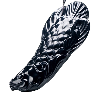 四通新疆和田玉摆件金龙鱼玉石黑羊脂天然墨玉手把件立体龙鱼吊坠