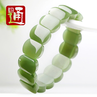 四通正品和田玉手排青海玉石手串天然青玉手链小玉片湖水绿男女款