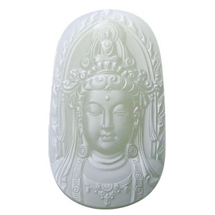 四通和田玉挂件青海玉石翠青观世音玉坠天然浅青玉观音吊坠天冠佛