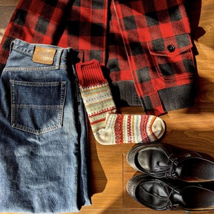 Beeff 古董袜机复古厚棉袜费尔岛圣诞新年红 Village红色民族长袜