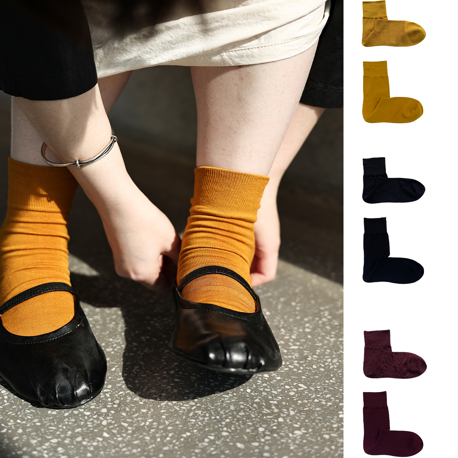 BeEFf女进口丝光棉中筒袜