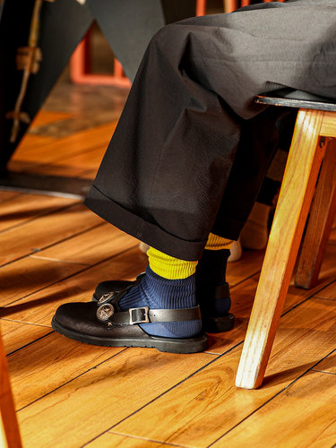 Beeff双色罗纹针织袜紧密棉纱