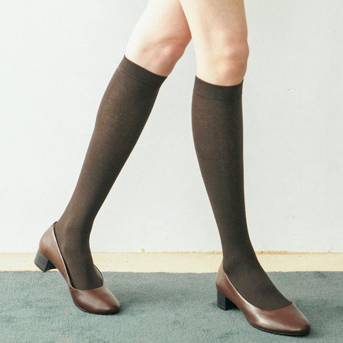 学院风日系无骨平纹小腿袜jk秋冬