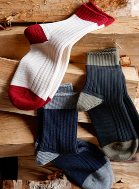 Beeff「拼色」粗针中筒袜复古户外配色 长绒棉针秋冬厚实无骨袜尖