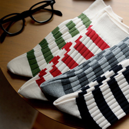 粗针粗条纹中筒无骨袜尖