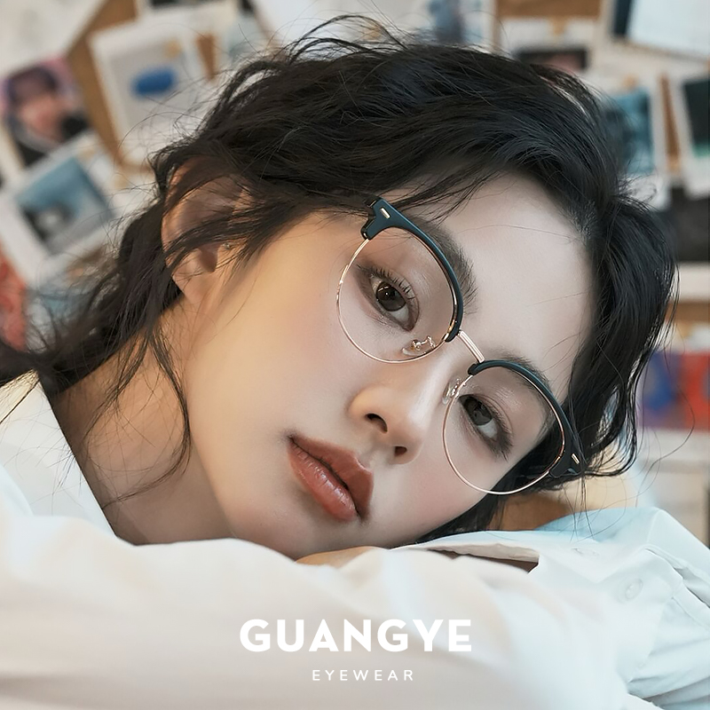 超轻半框眼镜女款近视度数金丝文艺气质可配度数素颜神器圆脸镜架