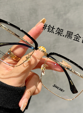 超轻钛架斯文半框眼镜近视男专业可配度数黑色方框大脸眼睛框架女