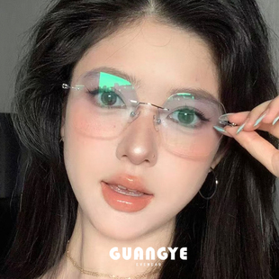 氛围感美女标配无框近视可配度数防蓝光素颜显白显脸小渐变色眼镜