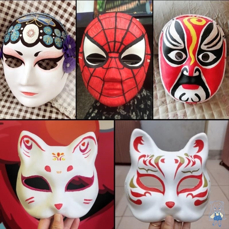 万圣节马勺脸谱空白纸浆面具人脸手绘幼儿园京剧脸谱模具diy手工