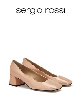 Sergio Rossi/SR女鞋方头时尚简约方跟日常出勤高跟鞋单鞋