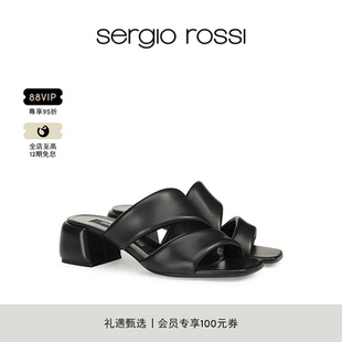 拖鞋 Sergio SPONGY系列羊皮方头高跟方跟凉鞋 Rossi SR女鞋