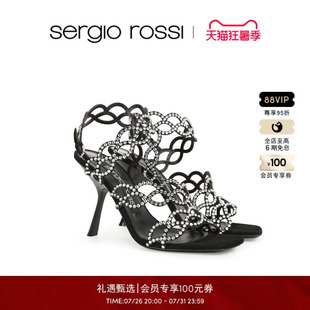 Sergio Rossi/SR女鞋 SR MERMAID系列黑色镂空晶饰高跟凉鞋