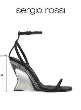 Sergio Rossi/SR女鞋EVANGELIE系列坡跟一字带高跟鞋凉鞋