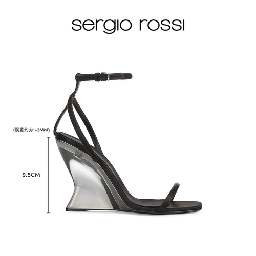 Sergio Rossi/SR女鞋EVANGELIE系列坡跟一字带高跟鞋凉鞋