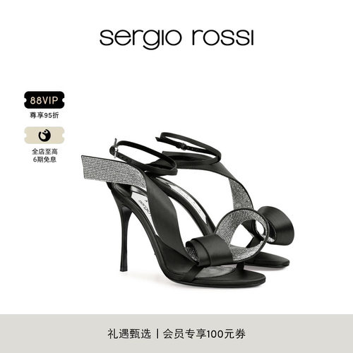Sergio Rossi/SR AREA MARQUISE系列水钻蝴蝶结高跟时装凉鞋