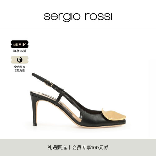 Sergio Rossi/SR女鞋 DIANI系列 细跟后绊带高跟金属扣包头凉鞋