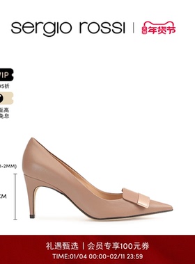 【经典款】Sergio Rossi/SR女鞋SR1金属饰片细跟高跟婚鞋单鞋女