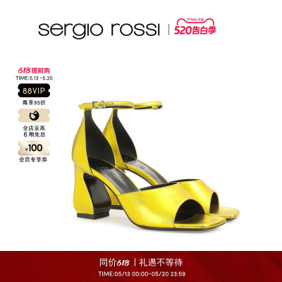 Sergio Rossi/SR女鞋 SI ROSSI系列 简约方头休闲高跟粗跟凉鞋