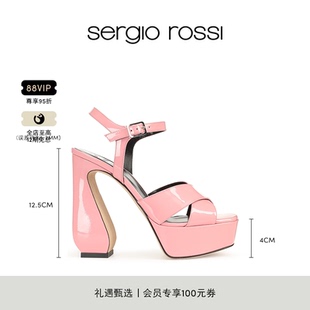 Sergio Rossi SR女鞋 女 ROSSI系列漆皮高跟厚底防水台粗跟凉鞋