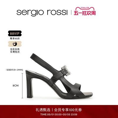 Sergio Rossi/SR女鞋SR TWENTY BUCKLE系列粗跟钻扣高跟鞋