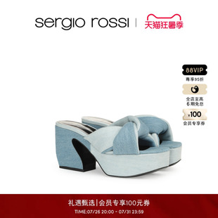 Sergio Rossi/SR女鞋 SI ROSSI系列 女士拼接粗高跟露趾凉鞋