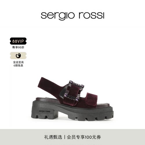Sergio Rossi/SR女鞋SR PRINCE系列钻扣平底凉鞋