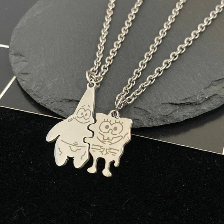 锦航海绵宝宝与派大星情侣项链一对学生闺蜜锁骨链可爱吊坠男女潮