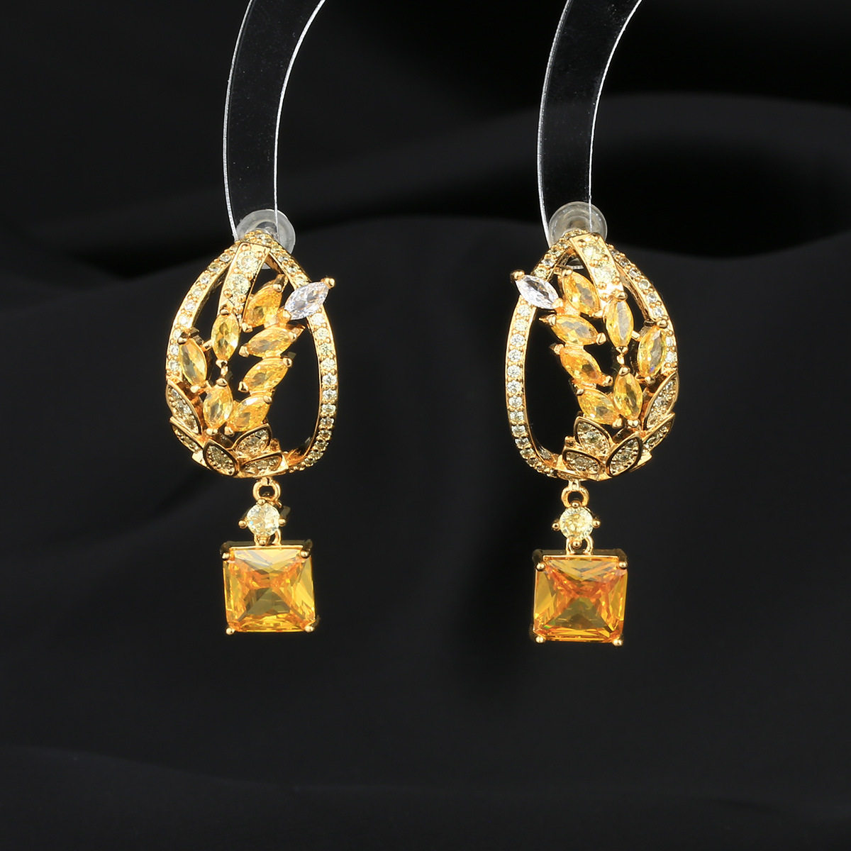 时尚水晶金色麦穗几何造型微镶锆石耳饰女s925银针气质百搭耳钉女,饰品/流行首饰/时尚饰品新,耳钉,淘宝优惠券,粉丝福利购,淘宝优惠卷