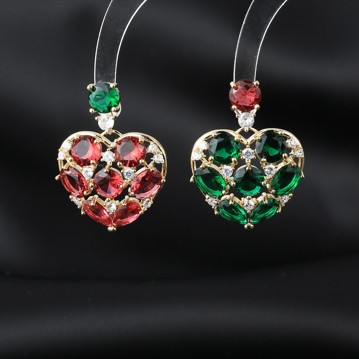 2025新款轻奢风红绿爱心形耳钉耳环女s925银针时尚百搭耳饰女,饰品/流行首饰/时尚饰品新,耳钉,淘宝优惠券,粉丝福利购,淘宝优惠卷