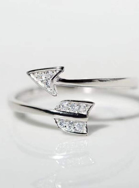 铜镶锆石个性不掉色戒指开口可调节指环高级设计感箭头戒指食指戒