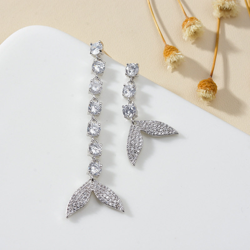 女士长款耳环锆石流苏s925银针欧蒂娜韩版女生鱼尾动物耳镮,饰品/流行首饰/时尚饰品新,耳环,淘宝优惠券,粉丝福利购,淘宝优惠卷