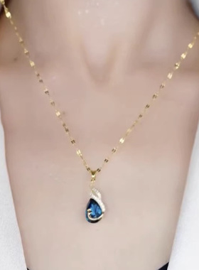 高级感蓝色孔雀水晶项链女2022新款潮气质时尚网红短款锁骨链颈链