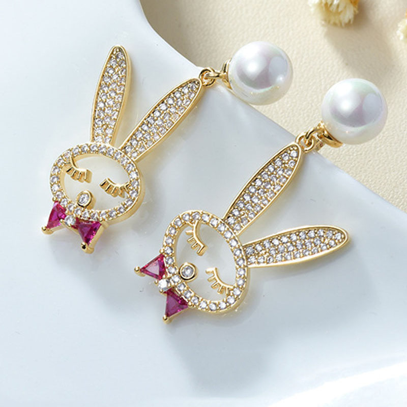 创意个性新品镂空卡通流氓兔耳钉微镶锆石珍珠耳环女现货,饰品/流行首饰/时尚饰品新,耳环,淘宝优惠券,粉丝福利购,淘宝优惠卷