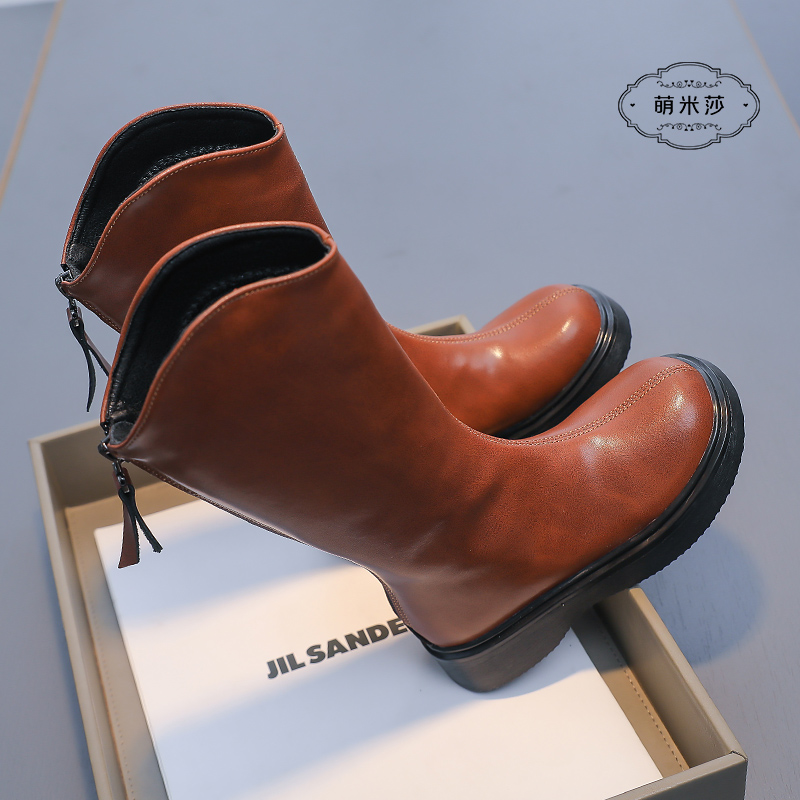 女童鞋真皮单靴2022新款秋冬加绒