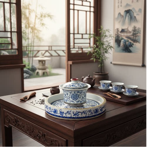 珐琅彩青花帝王缠枝莲功夫茶具