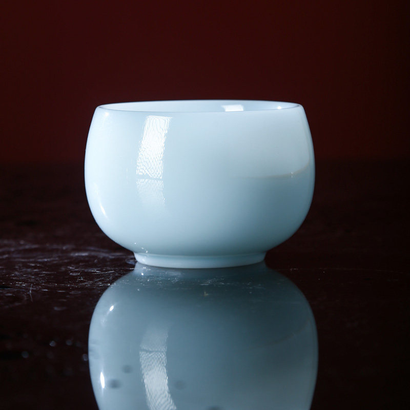 景德镇羊脂玉瓷主人杯天空蓝罗汉杯大号个人用品茗杯功夫茶具水杯